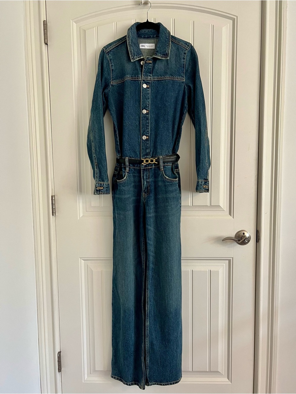 Zara NWT Denim Wide Leg Jumpsuit Size Small - Picture 2 of 7